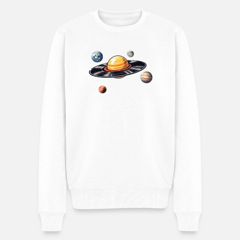 Schallplatten Planet im Weltraum - Männer Premium Bio Pullover - Weiß