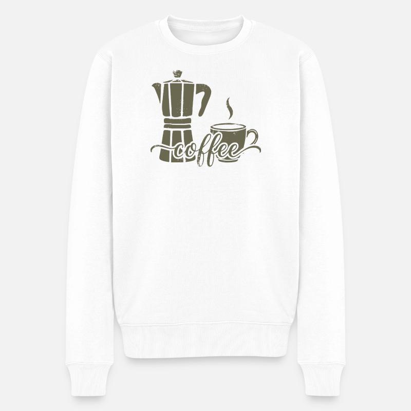 Kaffeemaschine und Kaffeetasse - Männer Premium Bio Pullover - Weiß