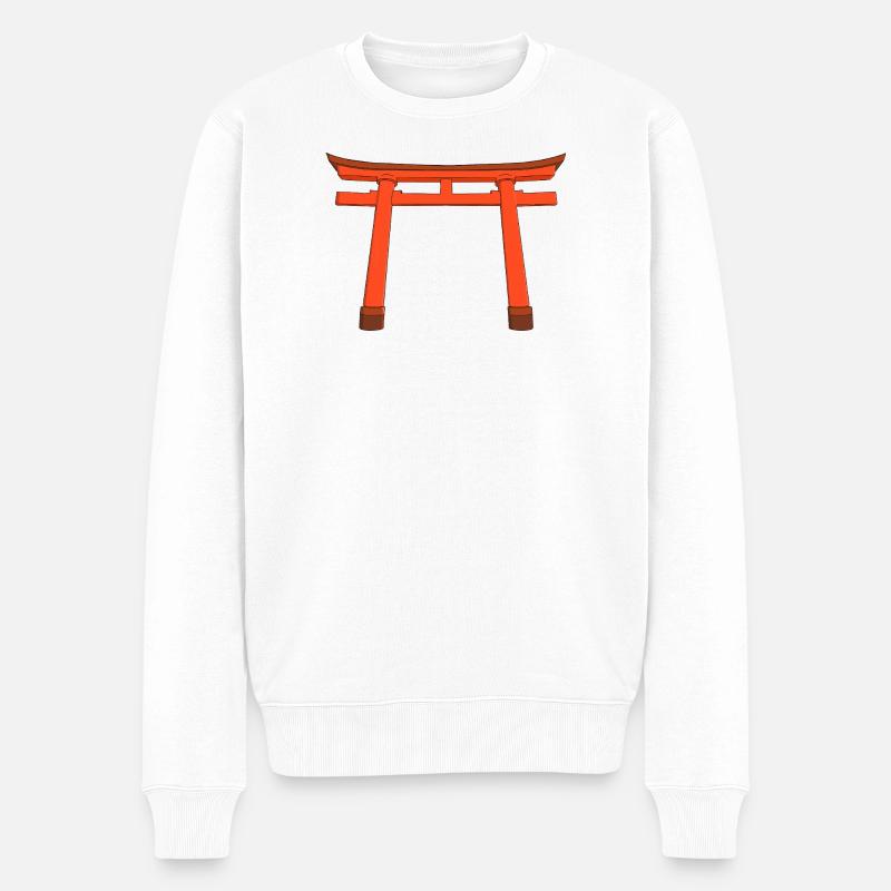 Lebendiges Torii-Tor - Männer Premium Bio Pullover - Weiß