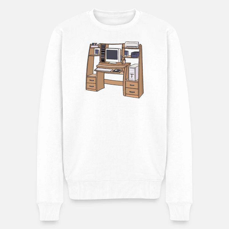 Retro-Computerschreibtisch-Setup 90er 2000er Nostalgie - Männer Premium Bio Pullover - Weiß