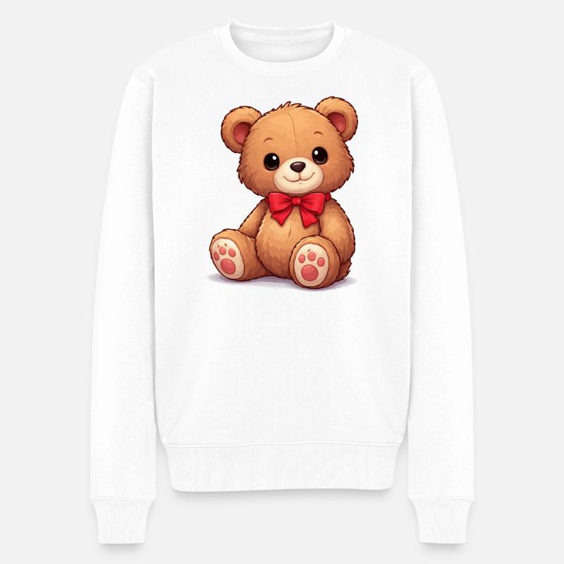Kuschelbär mit roter Schleife - Männer Premium Bio Pullover - Weiß