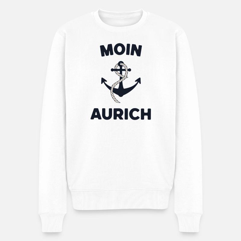 Moin Aurich – Maritimes Anker-Design - Männer Premium Bio Pullover - Weiß