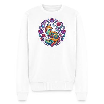 Bunter Fuchs Blumen Mandala Lila Mädchen Design - Männer Premium Bio Pullover - Weiß - Vorne - Thijin (182cm)