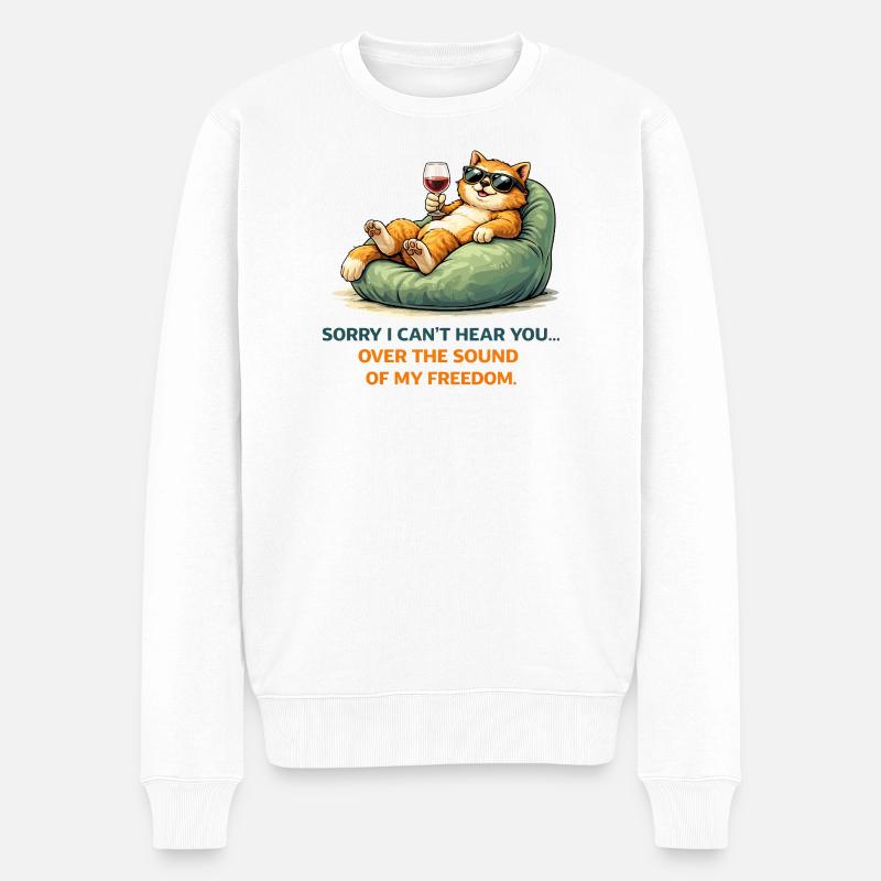 Entspanntes Katzenwein-Meme - Männer Premium Bio Pullover - Weiß