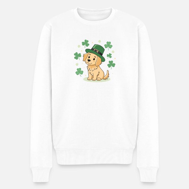Petit Labrador Chien Leprechaun Trèfles - Pull Premium bio Homme - blanc