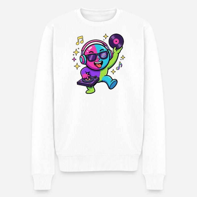 Neon DJ Emoticon Tanzparty - Männer Premium Bio Pullover - Weiß
