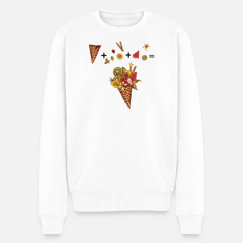  Eiswaffel mit buntem Obst - Männer Premium Bio Pullover - Weiß