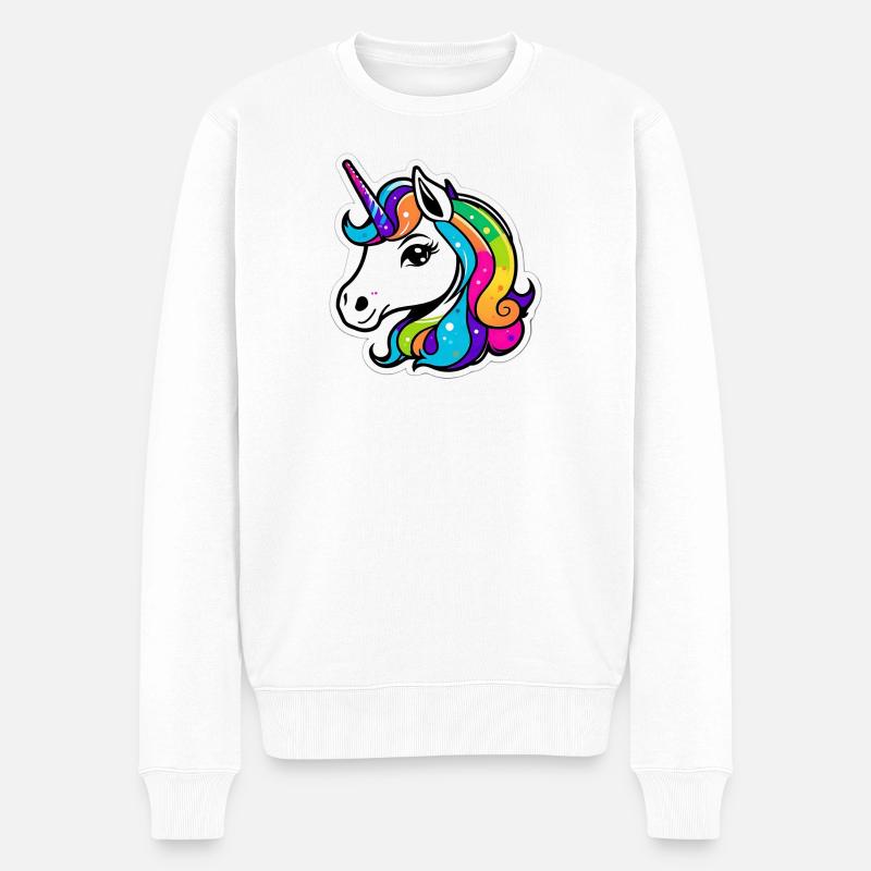 Helles Regenbogen-Einhorn - Männer Premium Bio Pullover - Weiß
