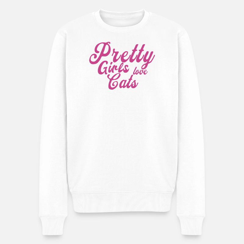 Pink Katzenliebe Spruch - Männer Premium Bio Pullover - Weiß