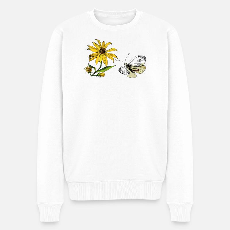 Schmetterling und Sonnenblume  - Männer Premium Bio Pullover - Weiß