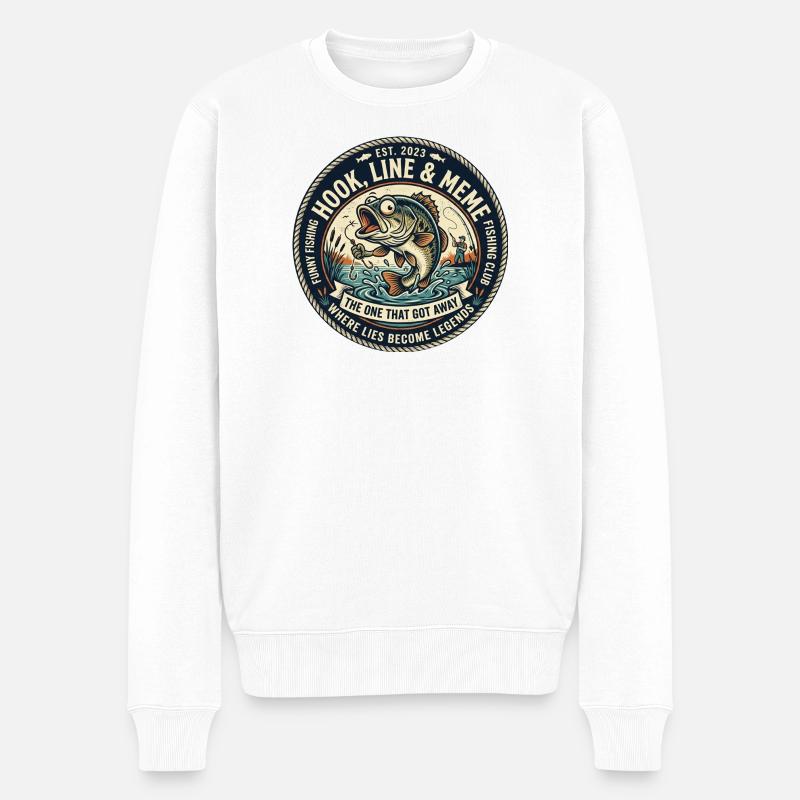 Ligne & Hook Legends Patch, pêche amusante - Pull Premium bio Homme - blanc