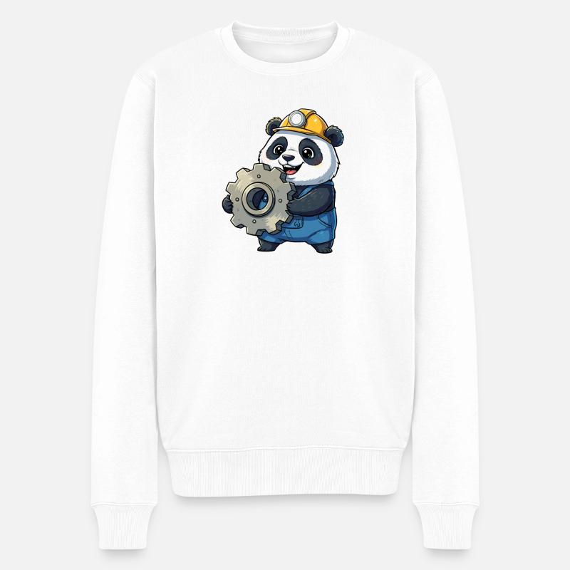 Panda Construction Worker with Gear - Men's Premium Organic Jumper - white