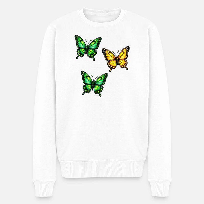Schmetterlinge Neon  - Männer Premium Bio Pullover - Weiß