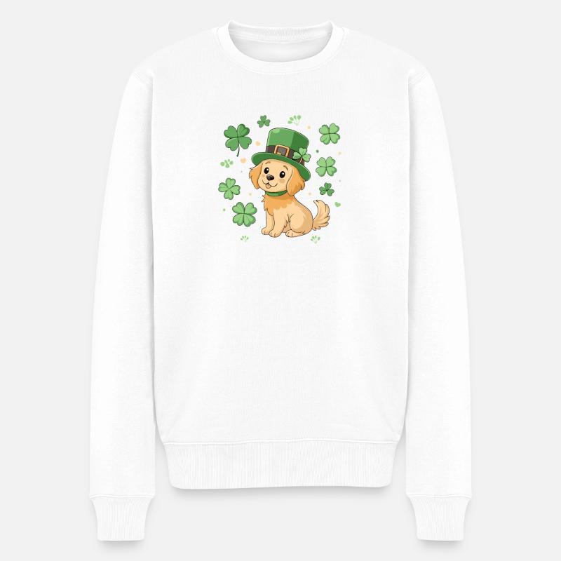 Labrador-Kobold und Grünklee-Hund - Männer Premium Bio Pullover - Weiß