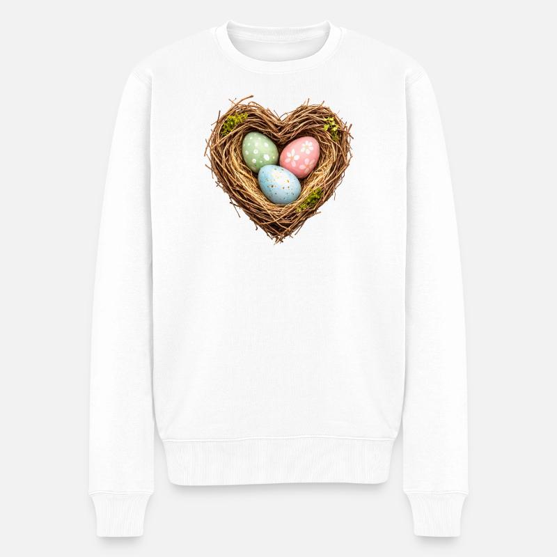 Herzförmiges Osternest mit Eiern - Männer Premium Bio Pullover - Weiß