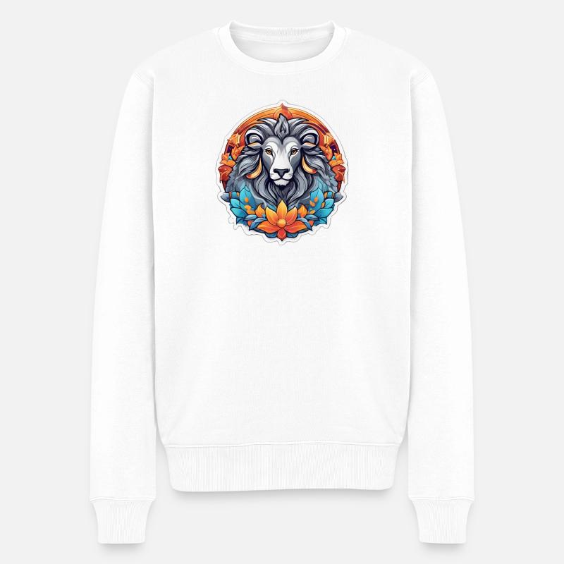 Lion floral coloré imprimé graphique - Pull Premium bio Homme - blanc