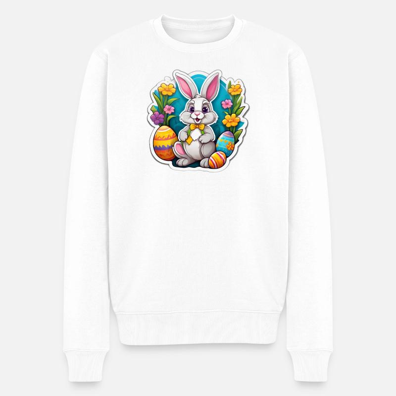 Lapin Pâques Pastel et Œufs Fleuris - Pull Premium bio Homme - blanc