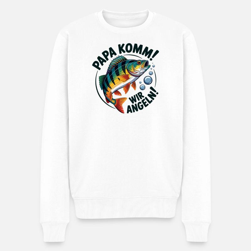 Papa Angelt Spaß Fischmotiv - Männer Premium Bio Pullover - Weiß