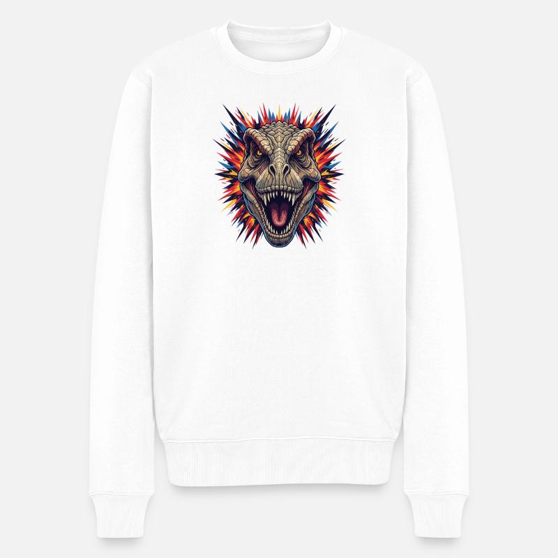 Dinoausbruch Kopfdesign - Männer Premium Bio Pullover - Weiß