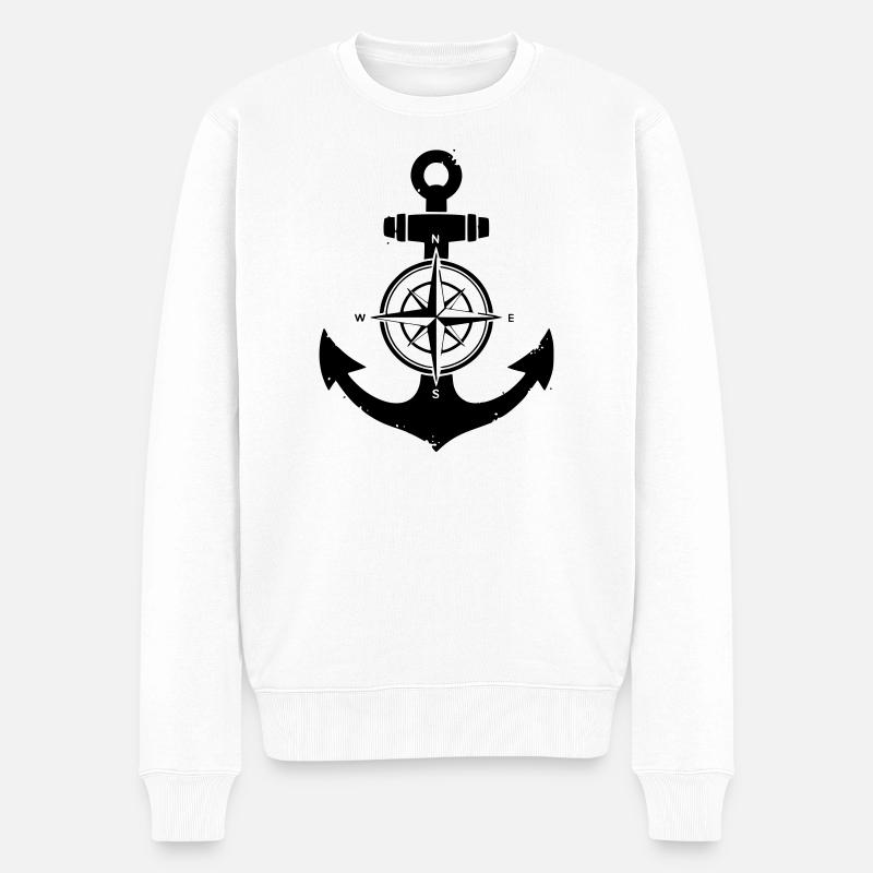 Anker Kompass Silhouette - Männer Premium Bio Pullover - Weiß