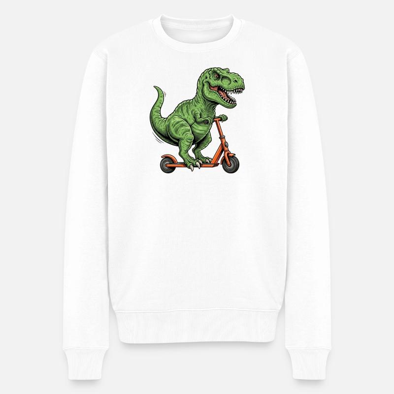 Dinosaurier-T-Rex auf dem Roller - Männer Premium Bio Pullover - Weiß