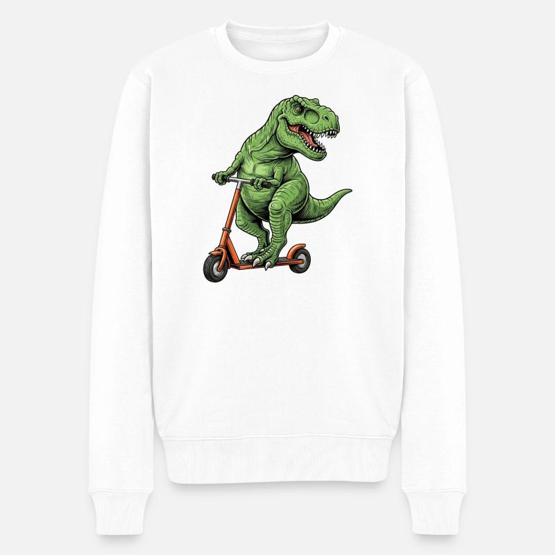 Dinosaurier-Roller T-Rex auf Scooter-Geschenken - Männer Premium Bio Pullover - Weiß