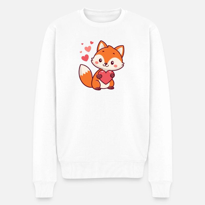 Fuchsherz Kawaii - Männer Premium Bio Pullover - Weiß