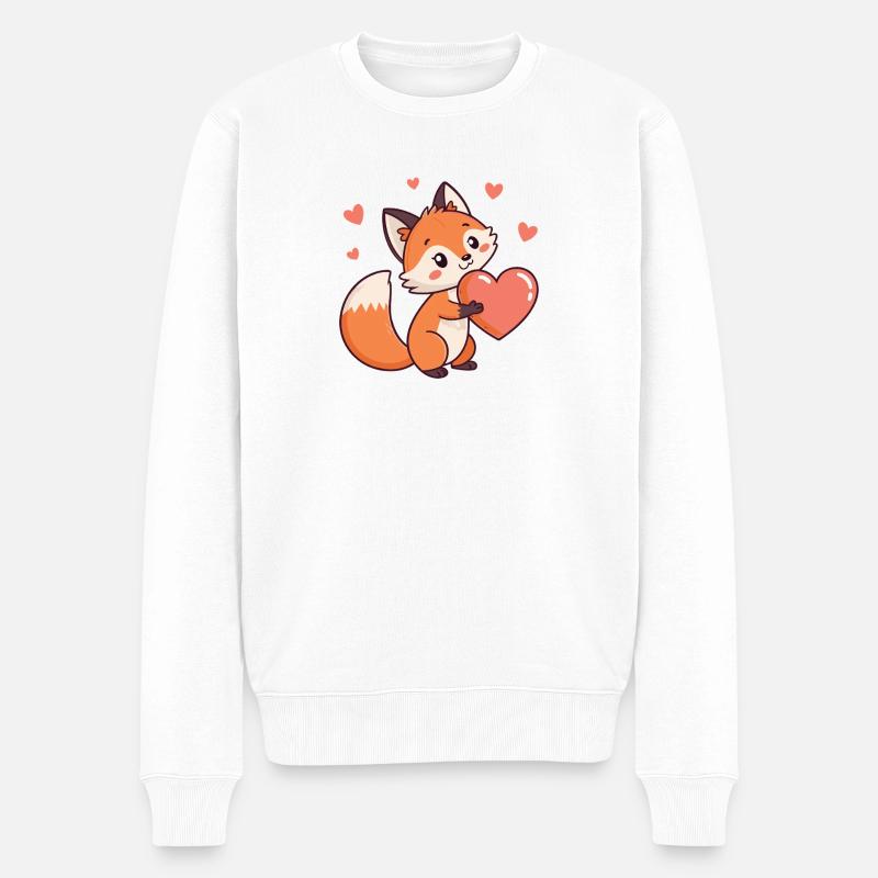 Kuscheliger Fuchs und Rotes Herz - Männer Premium Bio Pullover - Weiß