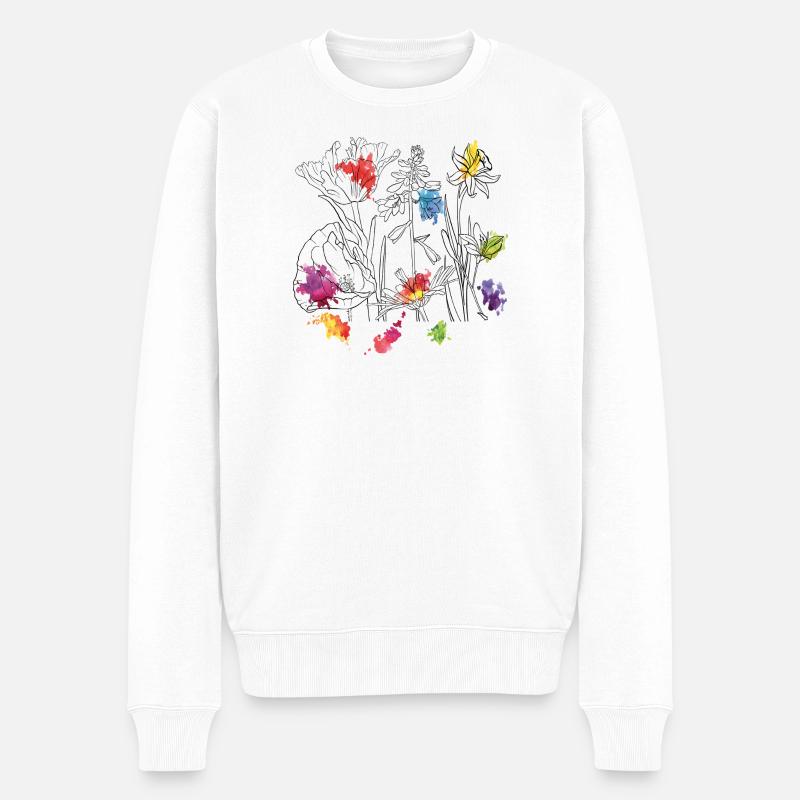 Aquarellblumen - Männer Premium Bio Pullover - Weiß
