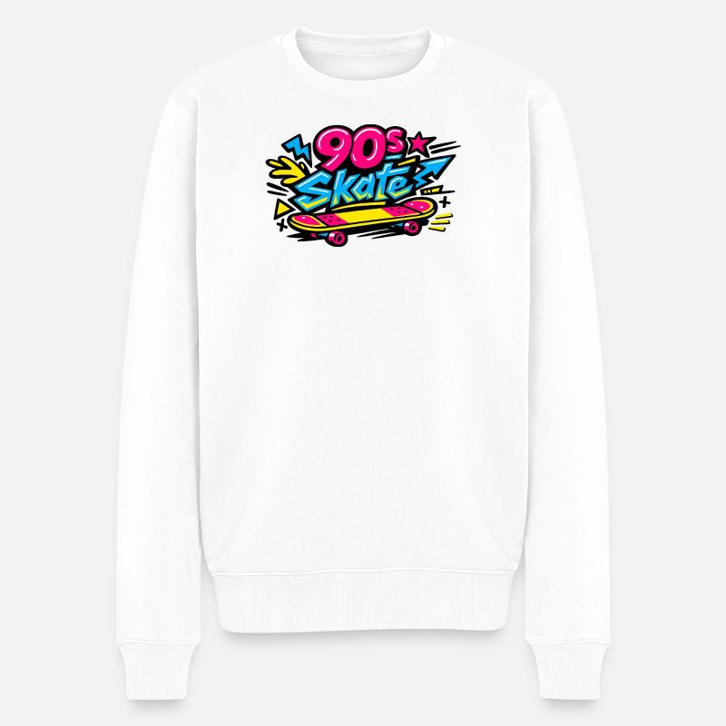 90er Skateboard Retro Flair - Männer Premium Bio Pullover - Weiß