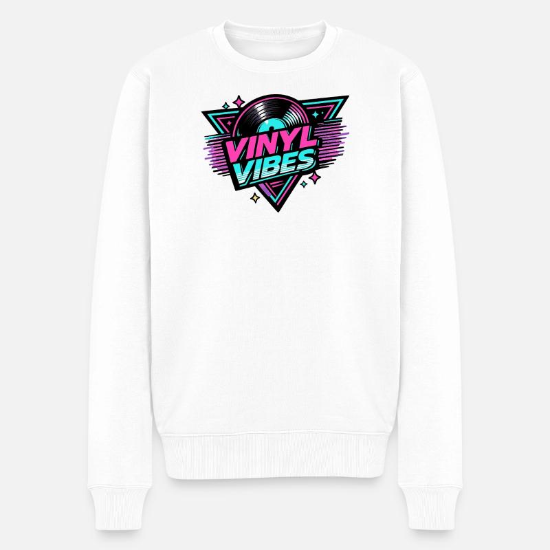 Vinyl Vibes Neon Retro - Männer Premium Bio Pullover - Weiß