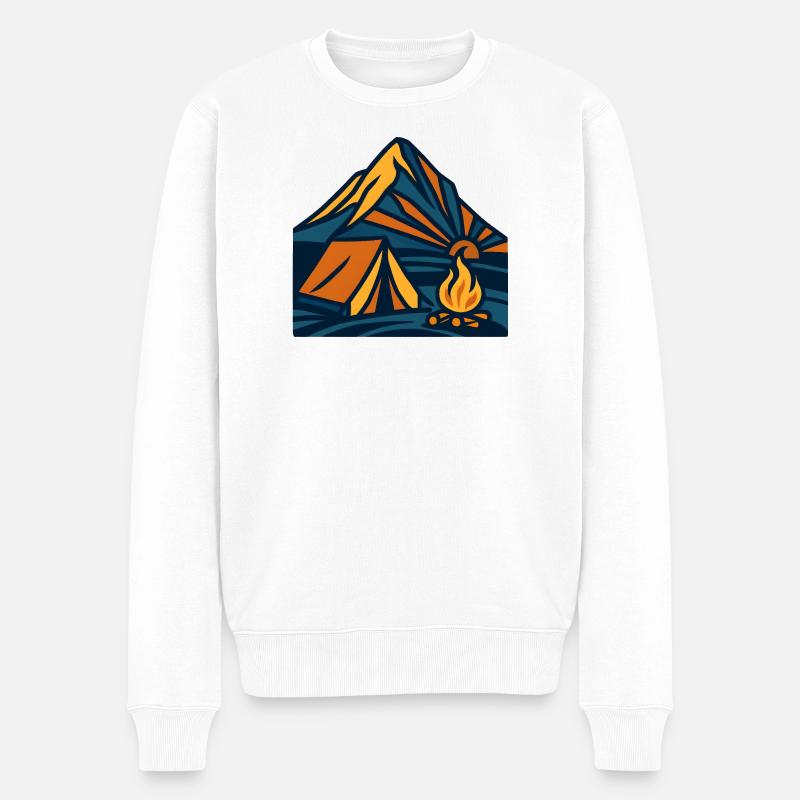 Bergzelt Lagerfeuer Abend - Männer Premium Bio Pullover - Weiß