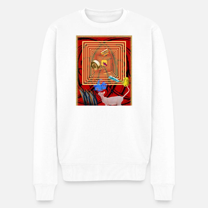 Retro-geometrische Collage-Wandkunst - Männer Premium Bio Pullover - Weiß