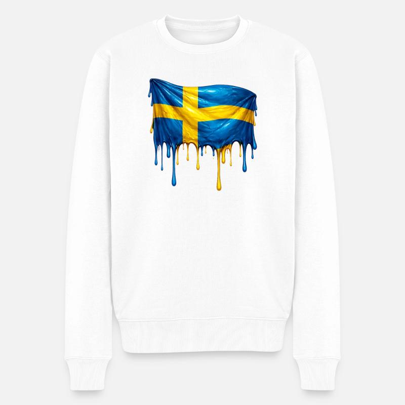 Schmelzende Schwedische Flagge - Männer Premium Bio Pullover - Weiß