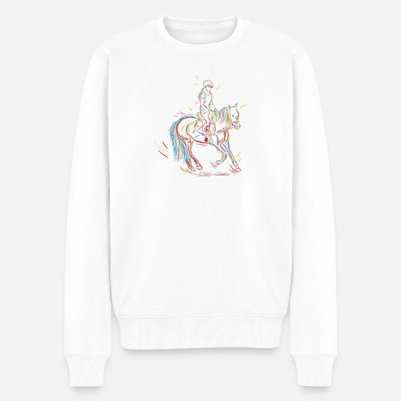 Pferde Mädchen Skizze - Männer Premium Bio Pullover - Weiß