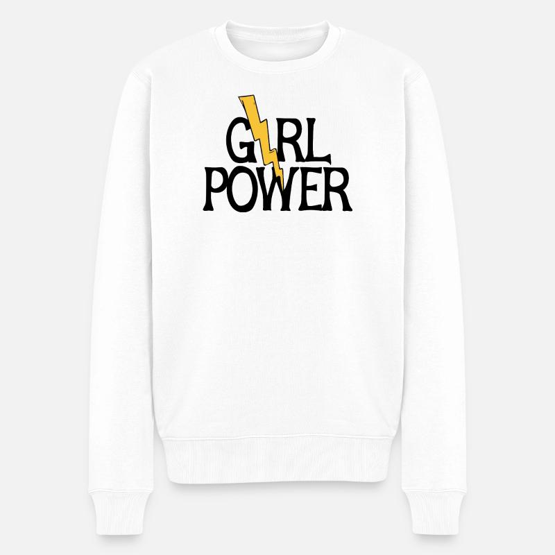 Blitz-Mädchen-Power - Männer Premium Bio Pullover - Weiß