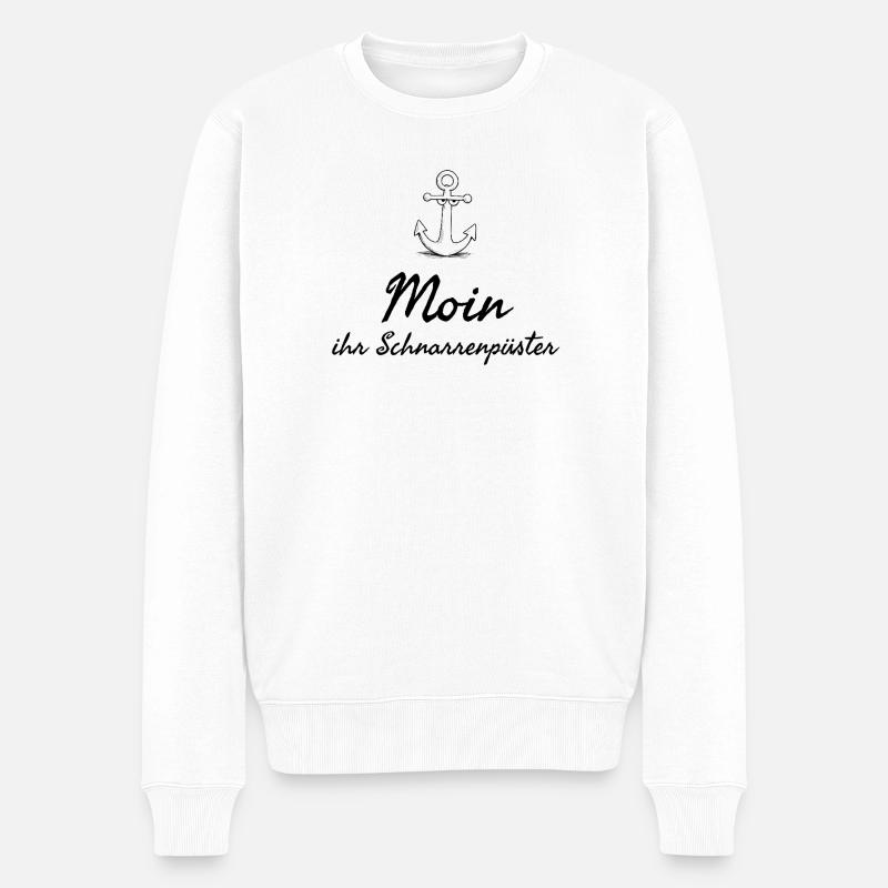 Moin plattdeutsches Schimpfwort mit Anker - Männer Premium Bio Pullover - Weiß