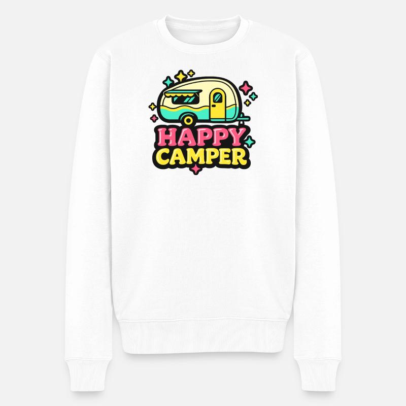 Happy Camper Pastellwohnwagen Illustration - Männer Premium Bio Pullover - Weiß