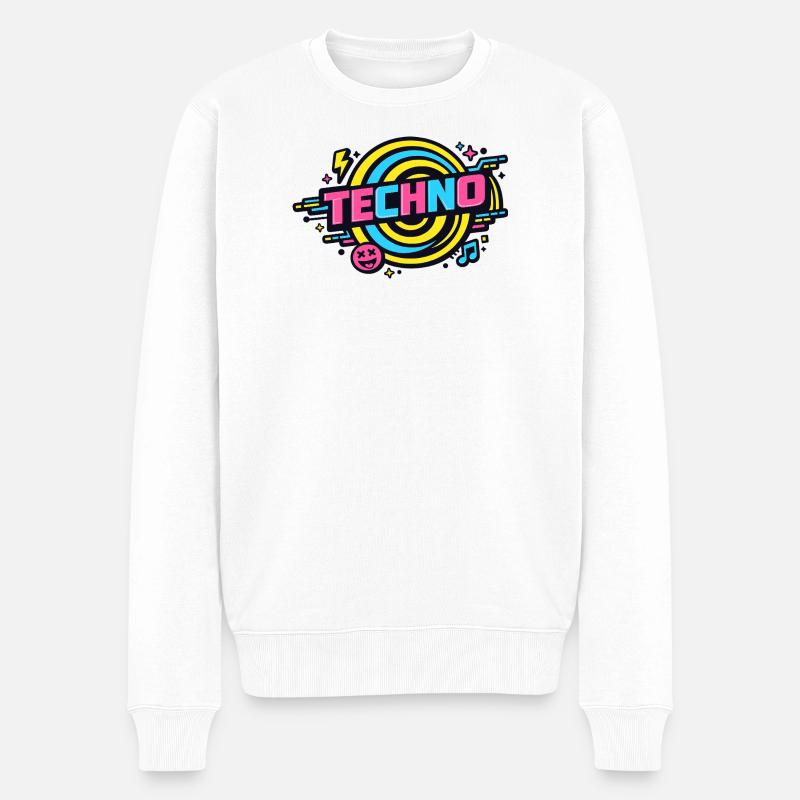 Techno Neon Retro Kreis - Männer Premium Bio Pullover - Weiß