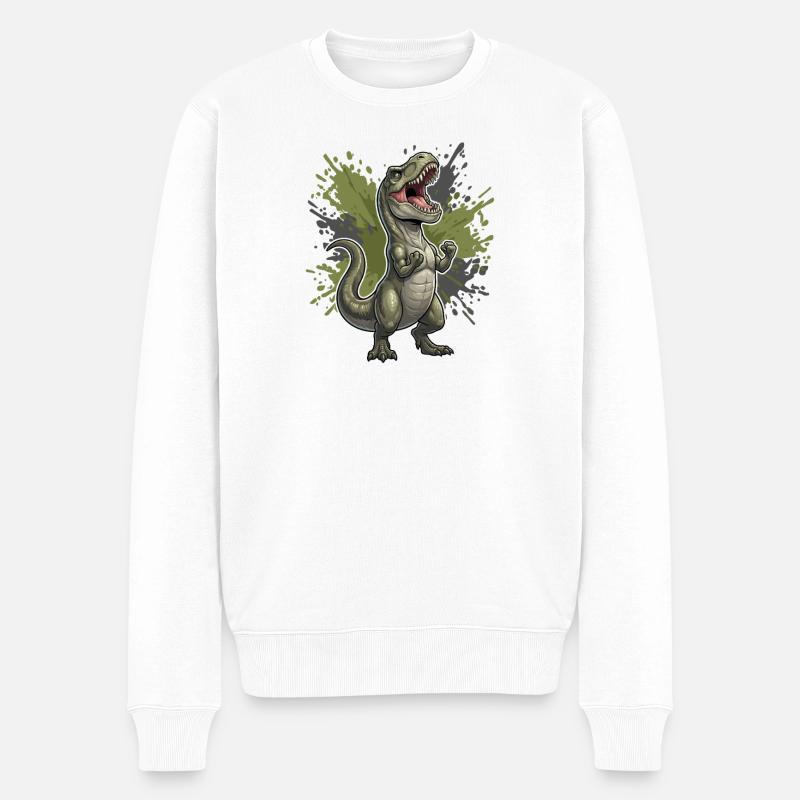 Kämpfender T Rex Motiv - Männer Premium Bio Pullover - Weiß