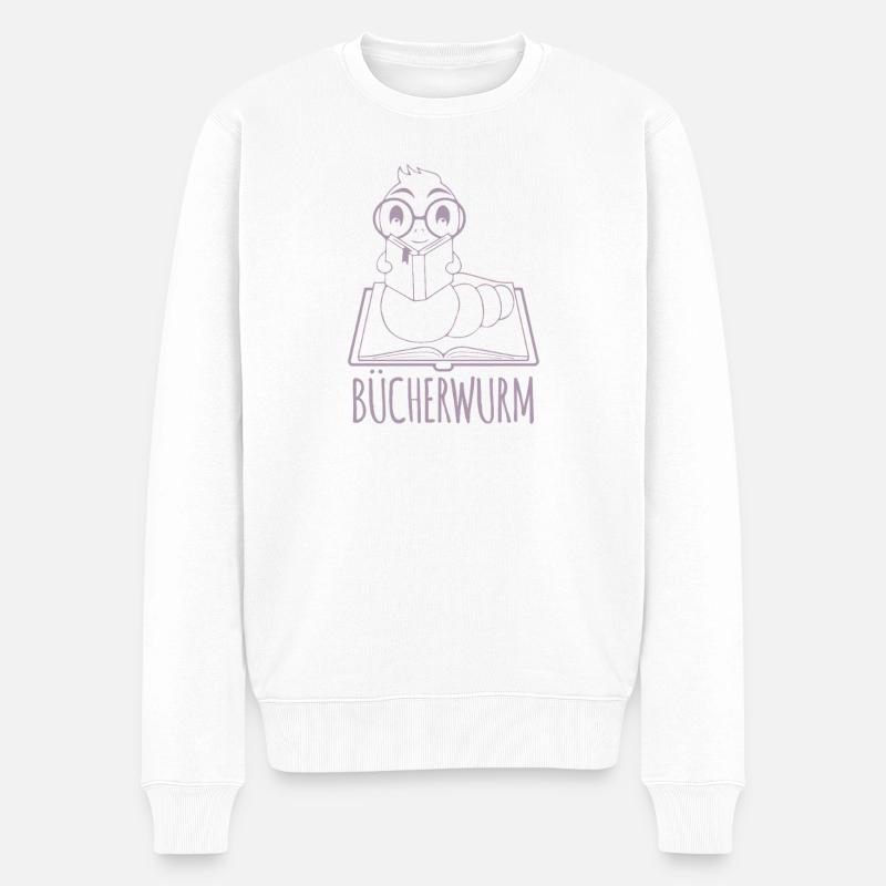 Bücherwurm Silhouette Minimalistisch Nerd - Männer Premium Bio Pullover - Weiß