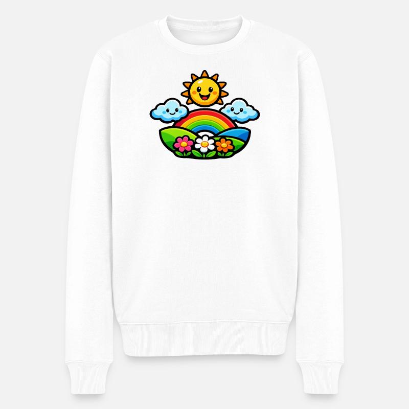 Sonnenregenbogenblumen - Männer Premium Bio Pullover - Weiß