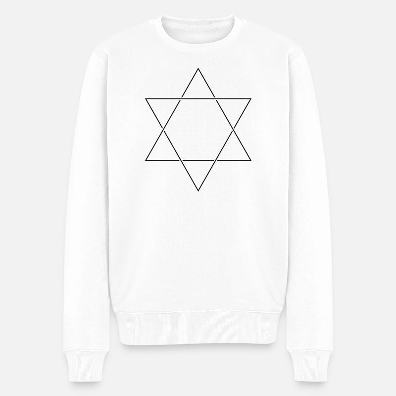 Minimalistischer Davidstern – Linienzeichnungs-Hexagramm - Männer Premium Bio Pullover - Weiß