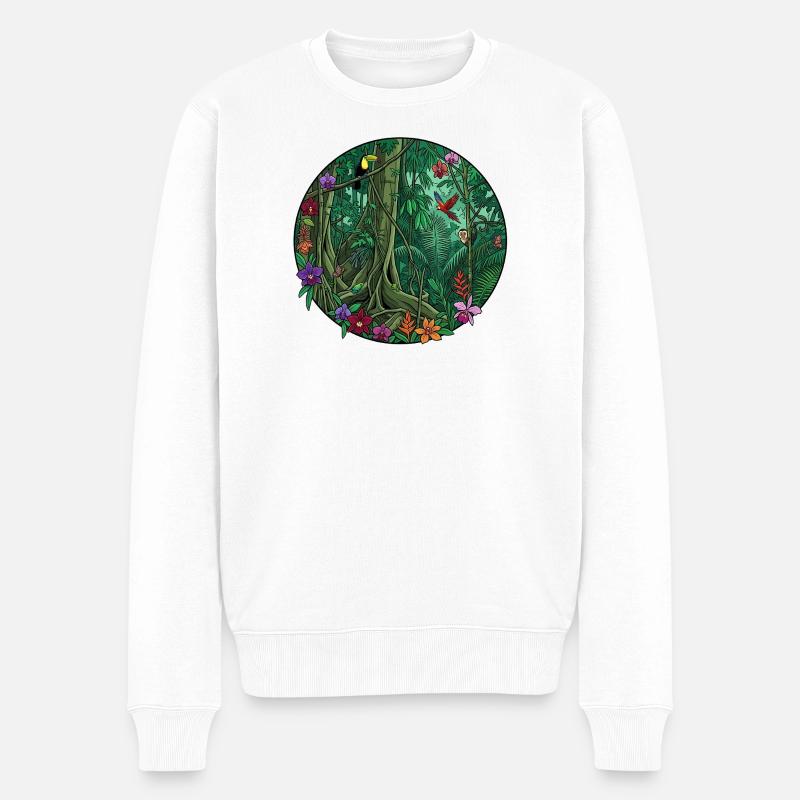 Peinture circulaire de la jungle tropicale - Pull Premium bio Homme - blanc