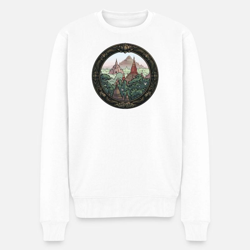 Dschungel Tempel Rundbild - Männer Premium Bio Pullover - Weiß