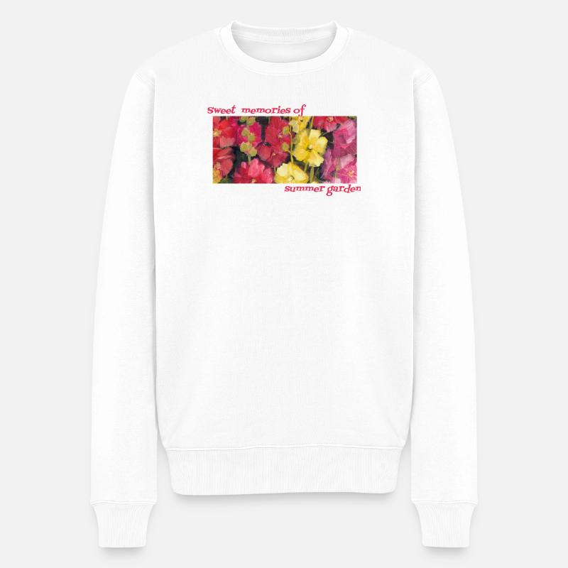 Süße Erinnerungen an den Sommergarten – Stockrosen - Männer Premium Bio Pullover - Weiß