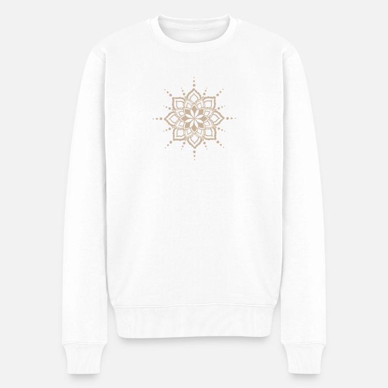 Beige Mandala Blütenblüte - Männer Premium Bio Pullover - Weiß