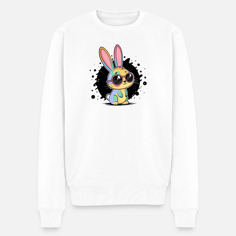 Lapin arc en ciel lunettes pastel - Pull Premium bio Homme - blanc
