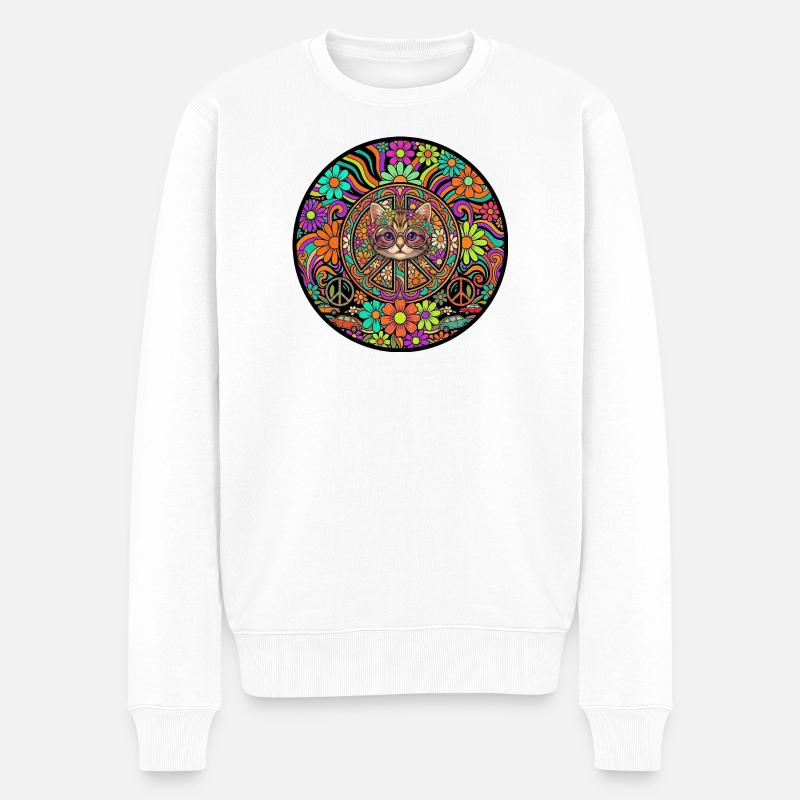 Katze Frieden Liebe Freiheit Kätzchen - Männer Premium Bio Pullover - Weiß