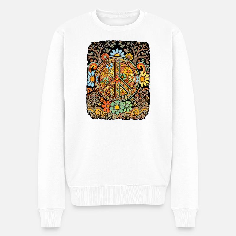 Peace Hippie Blumen - Männer Premium Bio Pullover - Weiß